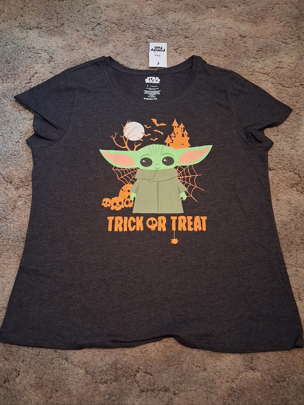 Women's Star Wars Grogu Halloween Graphic Tee - Charcoal Gray L NWT $18